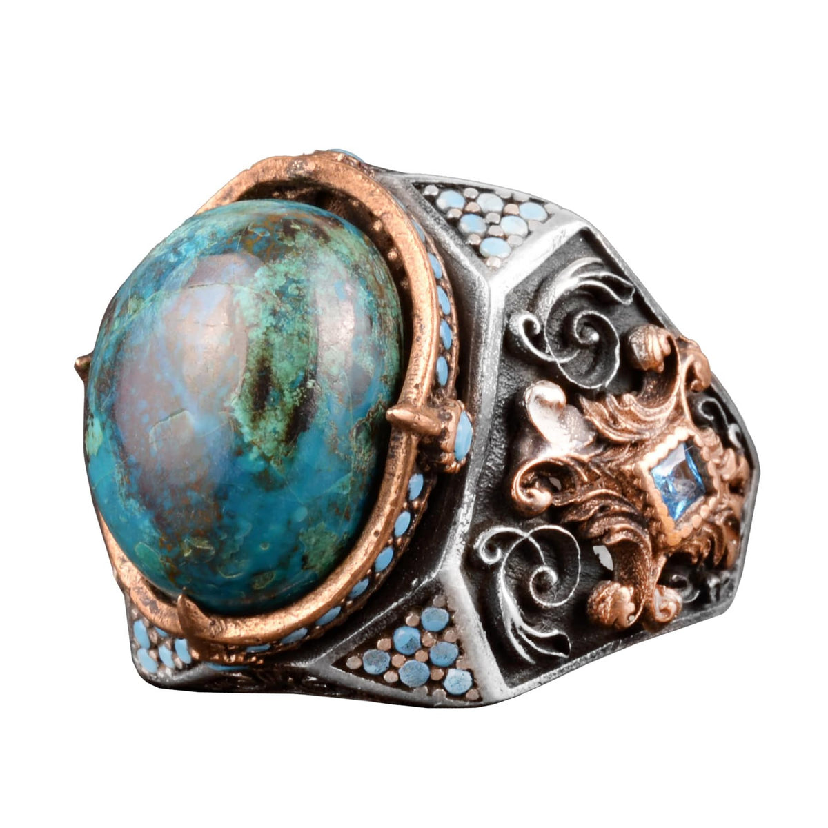 Natural Azurite Stone Ring, 925 Sterling Silver, Sultan Men's Ring