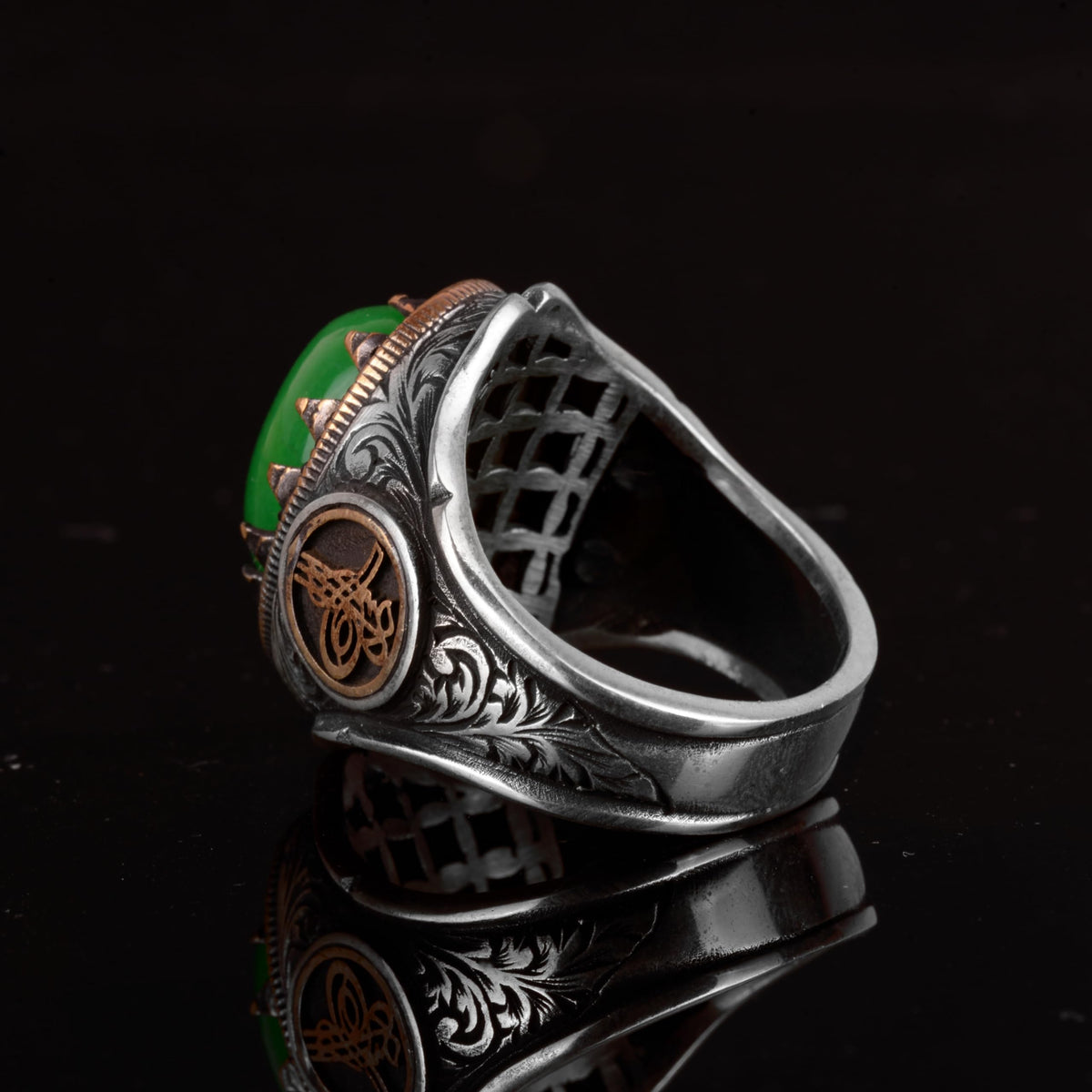 925 Sterling Silver Ring with Natural Jade Stone — 6