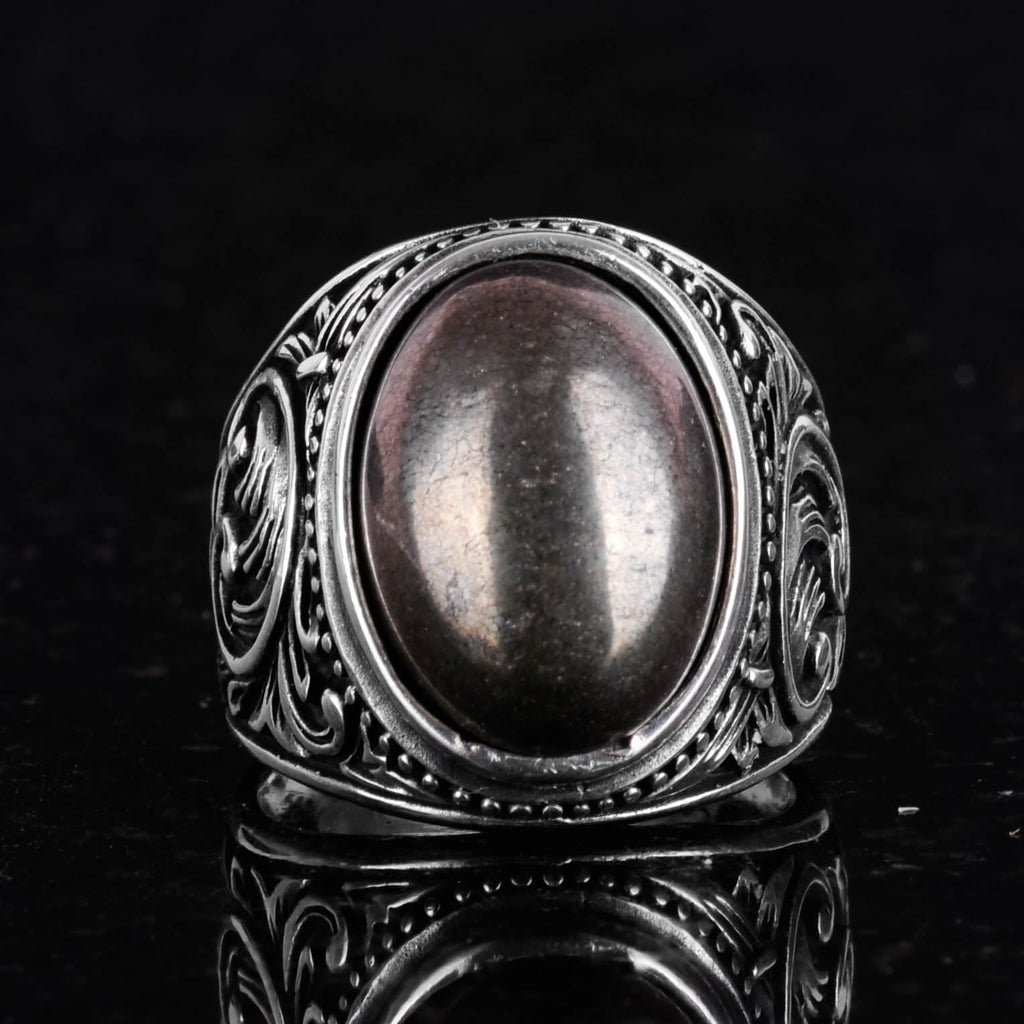 925 Sterling Silver Men's Ring, Handmade Natural Pyrite Stone Ring - Prosperity Design — 4