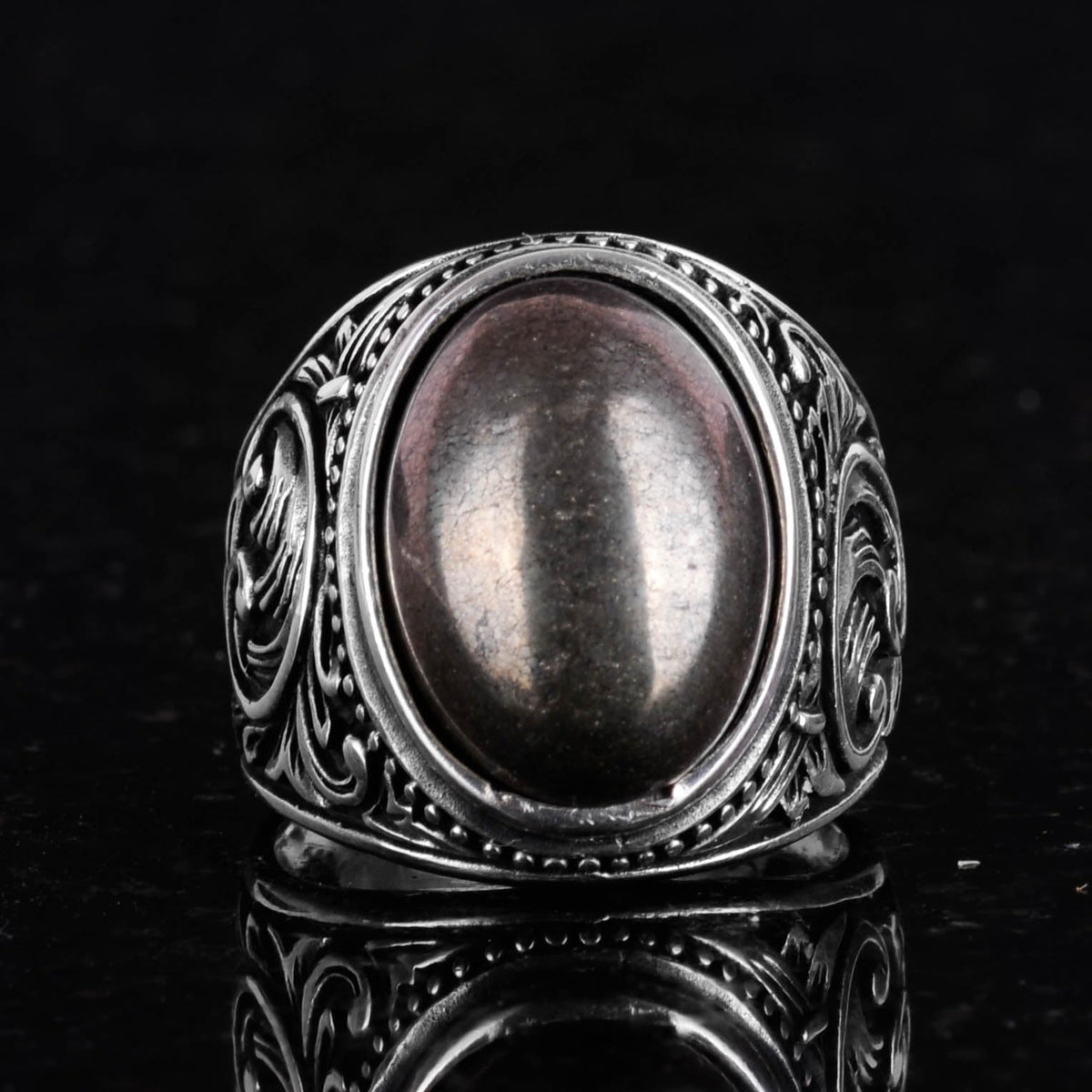 925 Sterling Silver Men's Ring, Handmade Natural Pyrite Stone Ring - Prosperity Design — 4