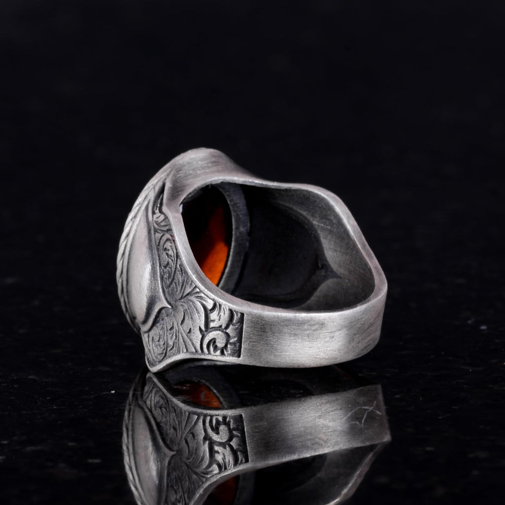 Natural Stone Ring, 925 Sterling Silver Ring, Garnet — 6