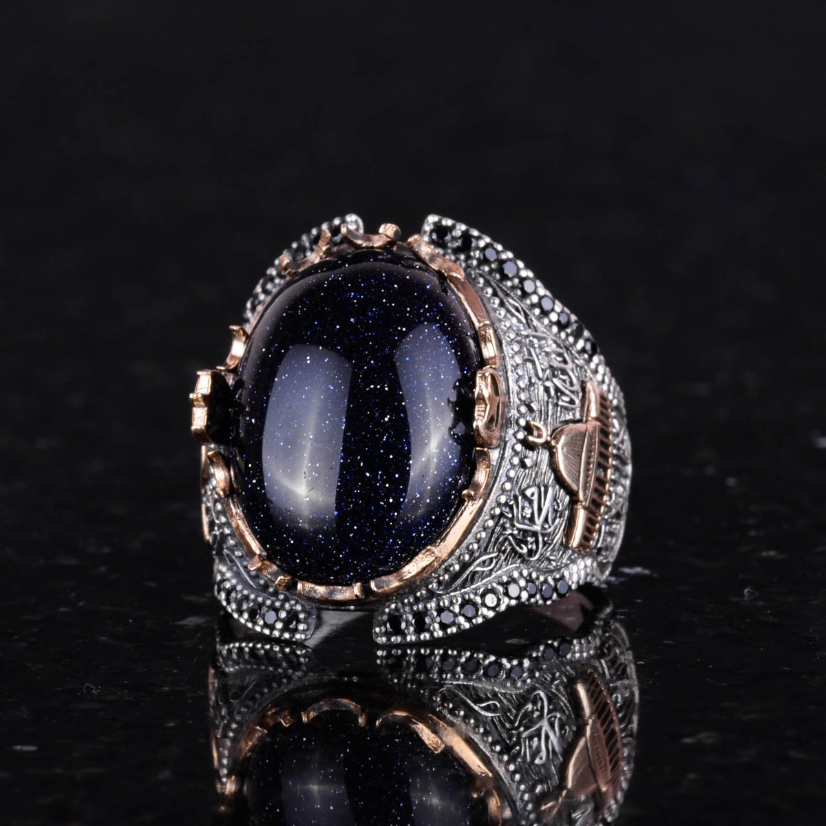 925 Sterling Silver Men's Ring, Blue Synthetic Sunstone Ring — 4