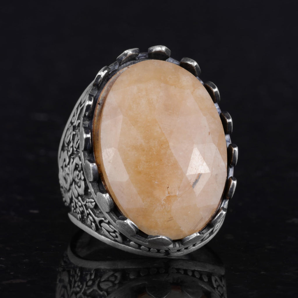 Natural Yellow Sapphire Stone Ring - Handmade Silver Ring — 4