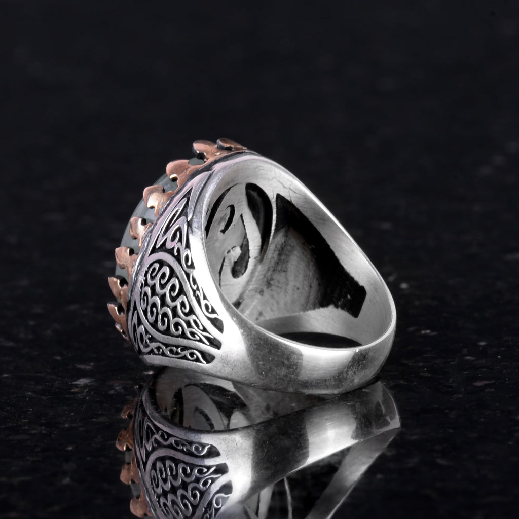 925 Sterling Silver Men's Ring - Natural Prehnite Stone with Handcrafted Elegance — 5