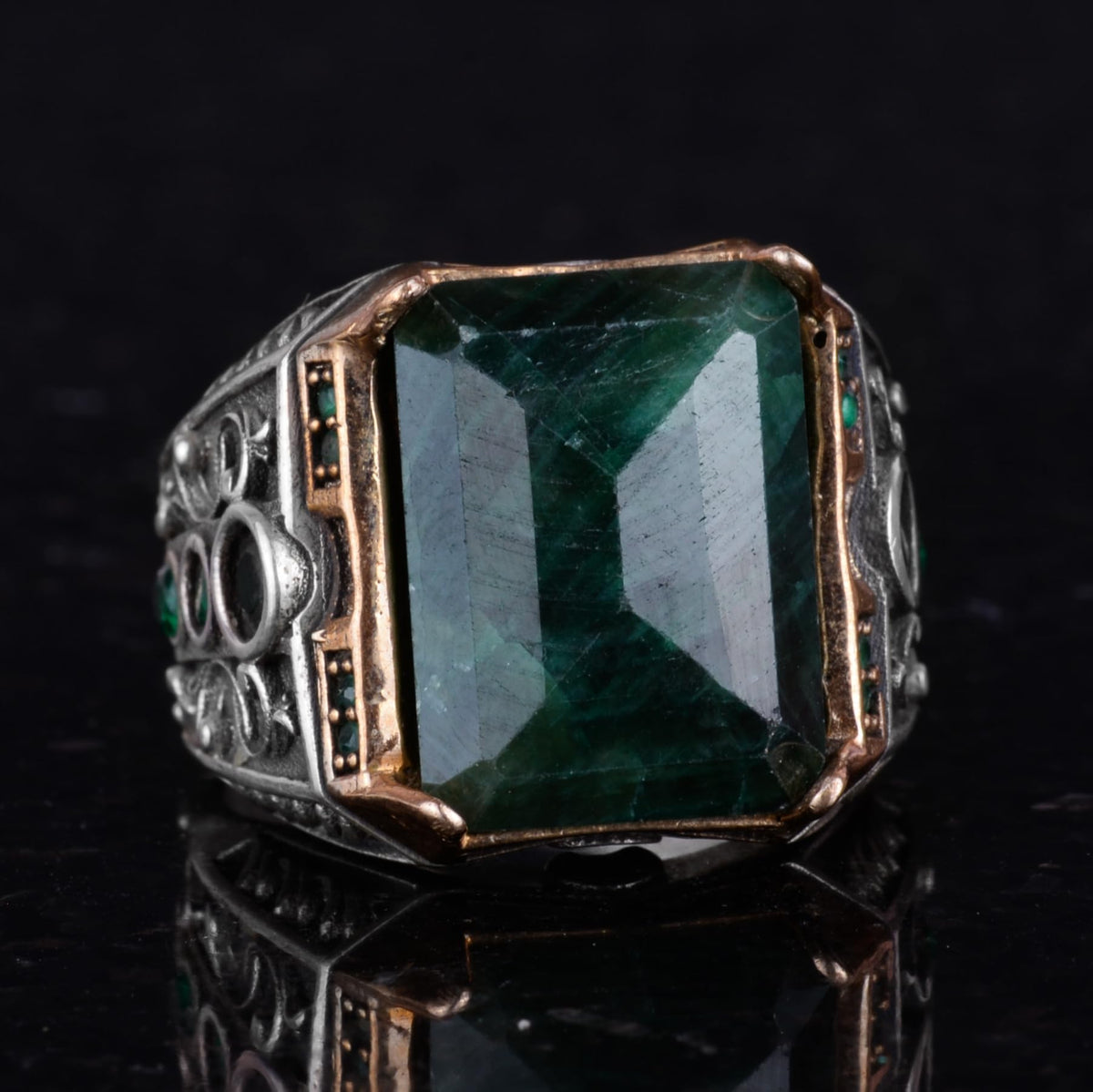 925 Sterling Silver Ring - Handmade Ring with Natural Emerald Stone — 5