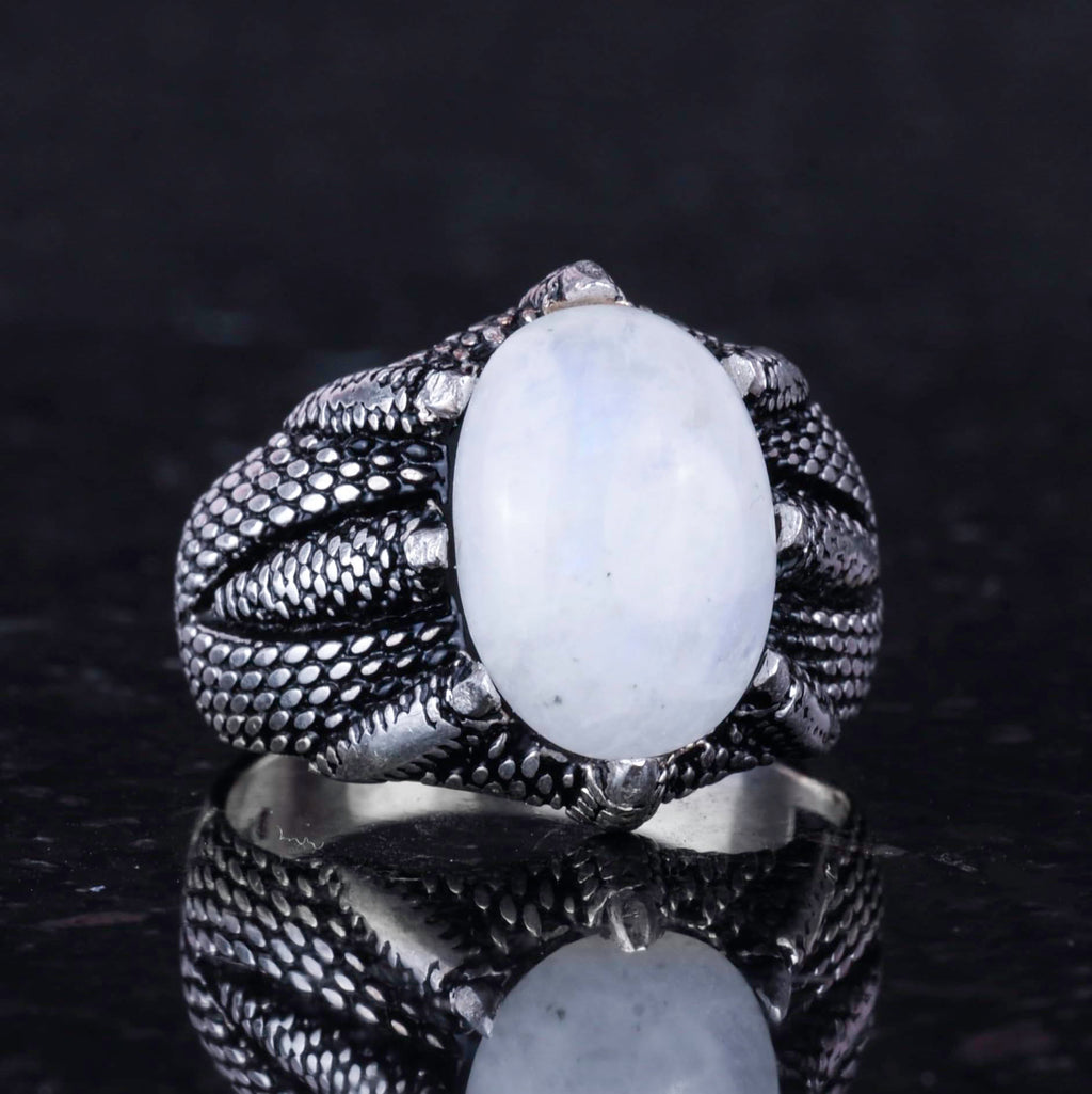 925 Sterling Silver Men's Ring, Natural Stone, Handmade Vintage Design Claw Ring (Larimar) — 5