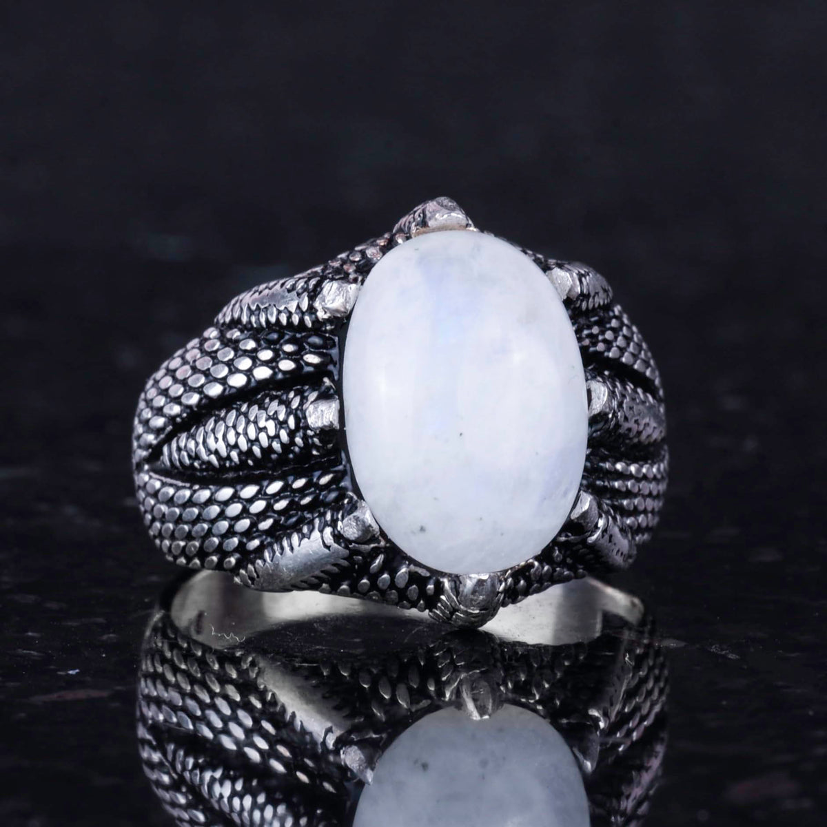 925 Sterling Silver Men's Ring, Natural Stone, Handmade Vintage Design Claw Ring (Larimar) — 5