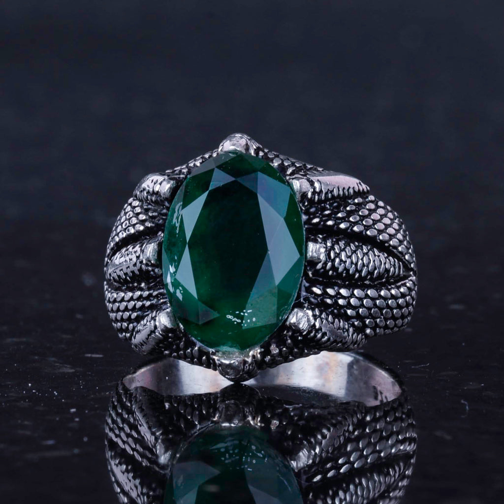 Kambo Silver Claw Ring - Synthetic Green Paraiba Stone Handmade Capricorn Ring — 6