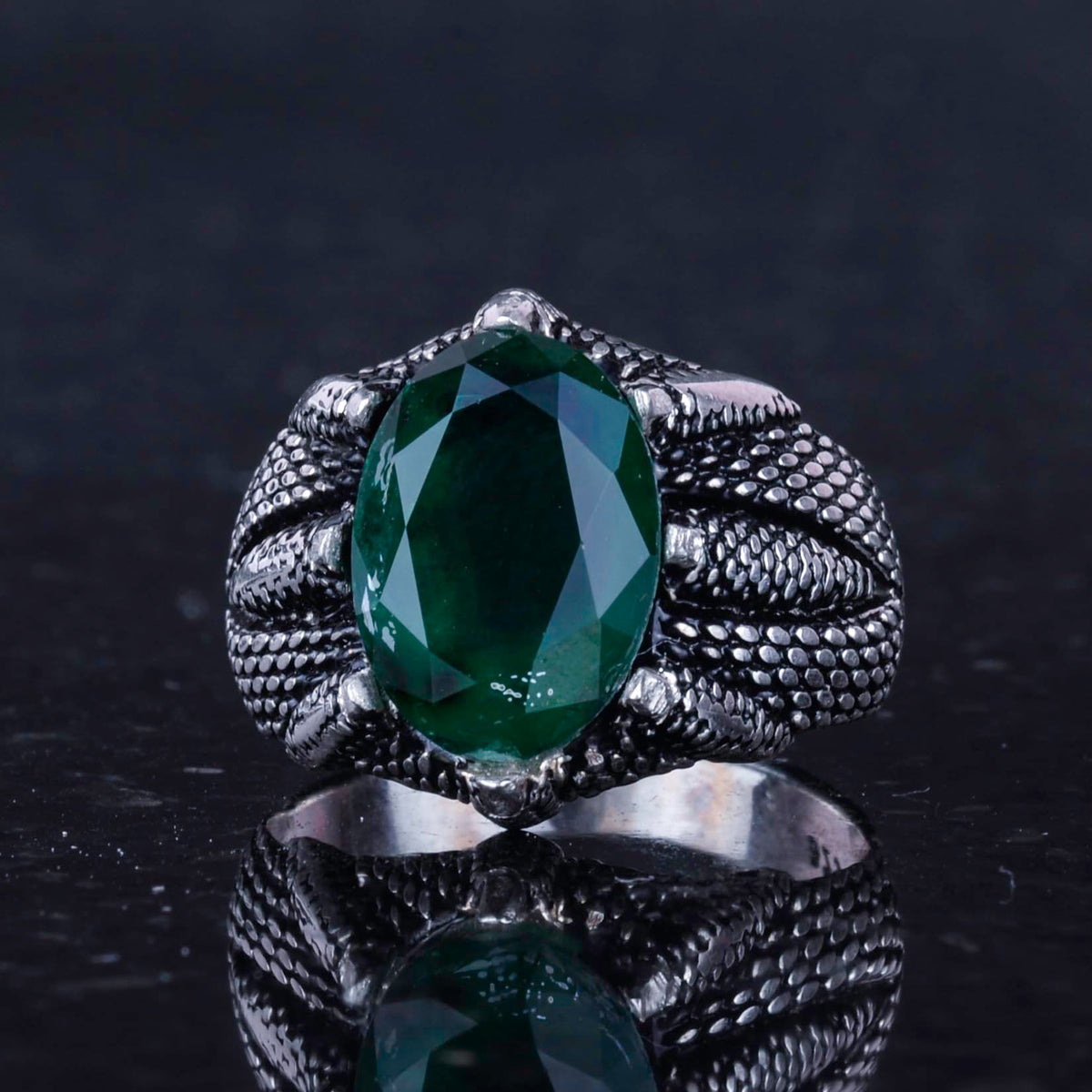 Kambo Silver Claw Ring - Synthetic Green Paraiba Stone Handmade Capricorn Ring — 6