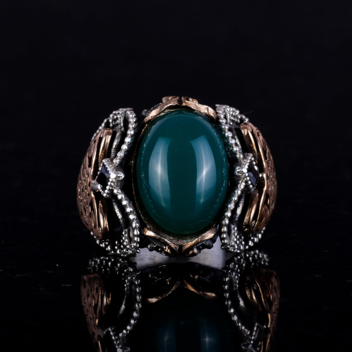 Handmade Natural Jade Stone Ring - 925 Sterling Silver Men's Ring — 2