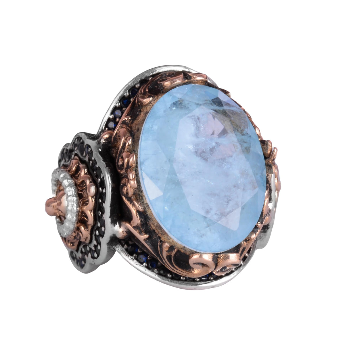 Blue Paraiba Stone Lion Symbol Ring, 925 Sterling Silver