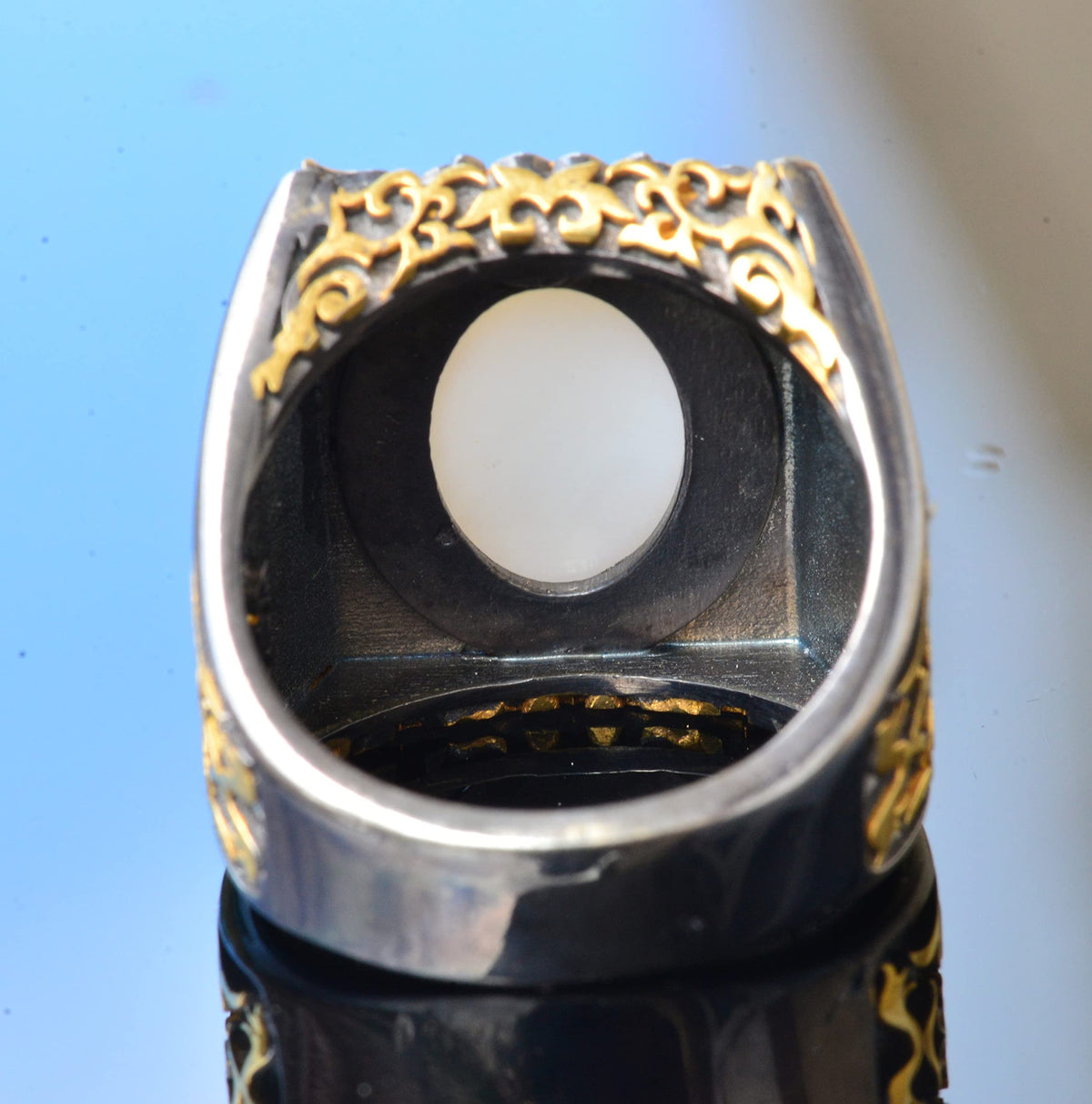 Silver Sultan Ring - Islamic Design (Blue) — 8