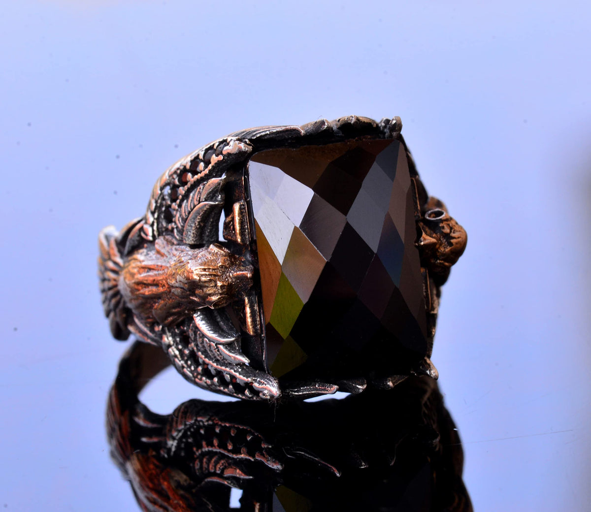 Handmade Onyx Stone 925 Sterling Silver Men's Ring, Eagle Design - Symbol of Strength and Protection — 5