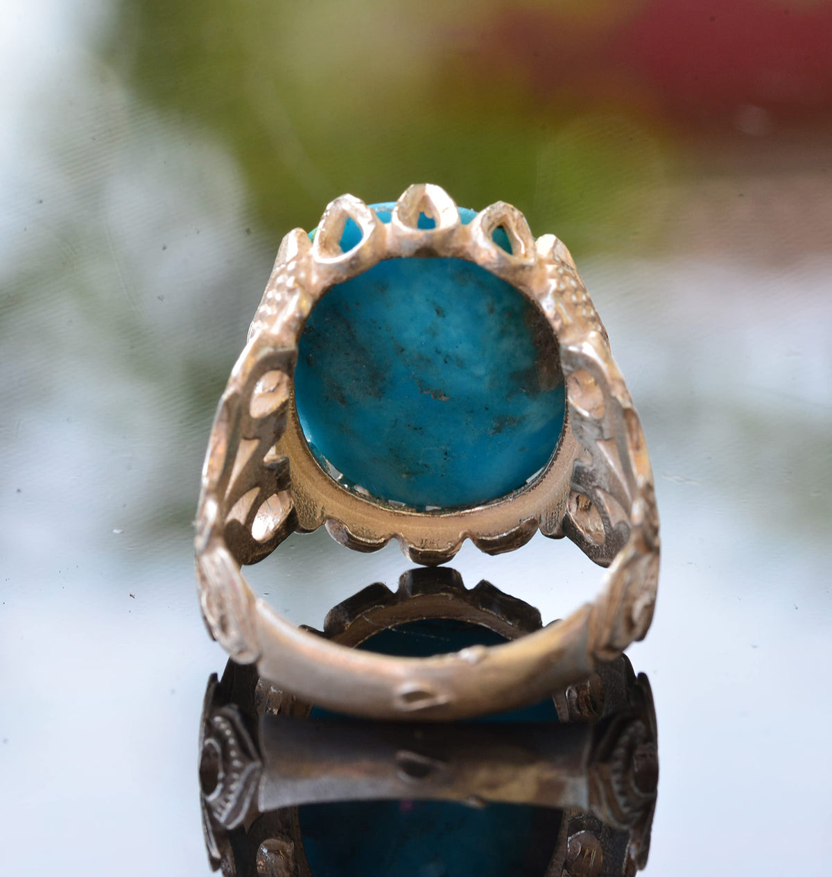 925 Sterling Silver Men's Ring with Natural Arizona Turquoise Stone - Handmade Raw Stone Design — 5