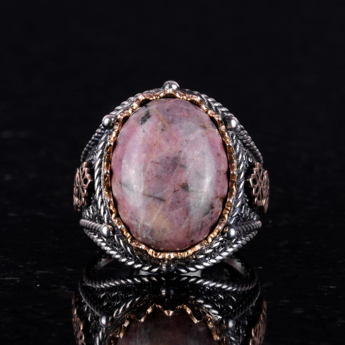 Handmade Natural Rhodonite Stone Ring - 925 Sterling Silver — 2