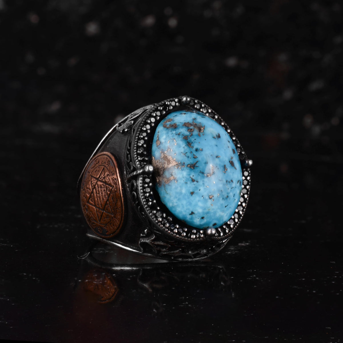 KAMBO Men's Arizona Turquoise Ring – 925 Sterling Silver Star of David Ring – Handmade Turquoise Statement Ring for Men — 6