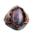 Natural Stone Ring - Handmade 925 Sterling Silver Ring (Azurite)
