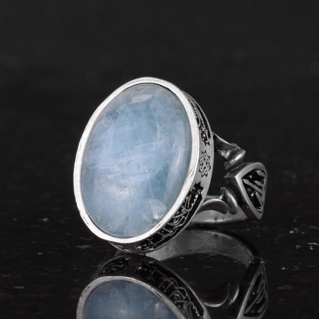 Natural Aquamarine Stone Men's Ring, Handcrafted 925 Sterling Silver Jewelry - Symbol of Peace, Protection, and Spirituality — 6