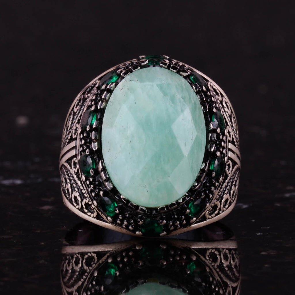 Natural Amazonite Stone Ring - 925 Sterling Silver Handmade Men's Jewelry — 4