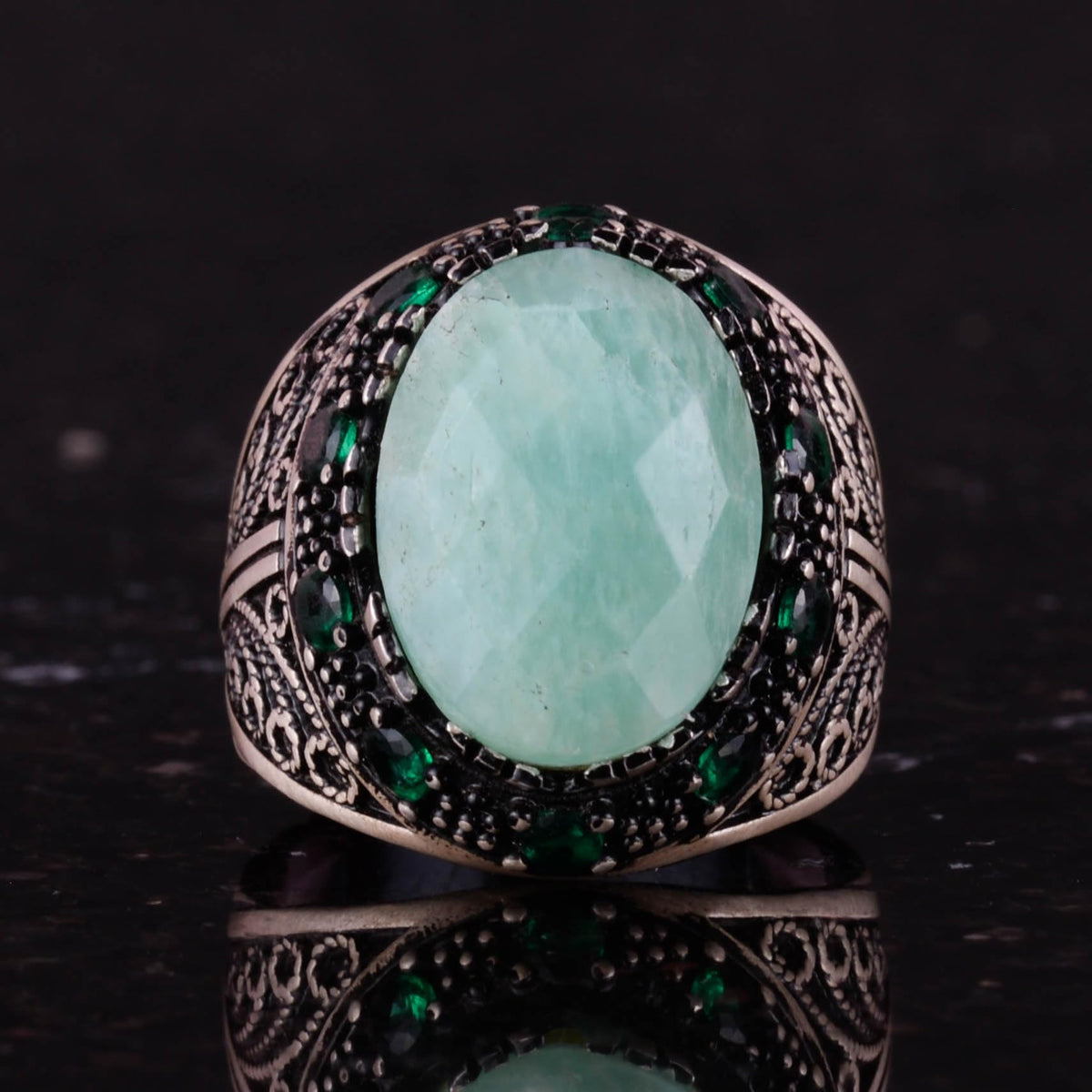 Natural Amazonite Stone Ring - 925 Sterling Silver Handmade Men's Jewelry — 4