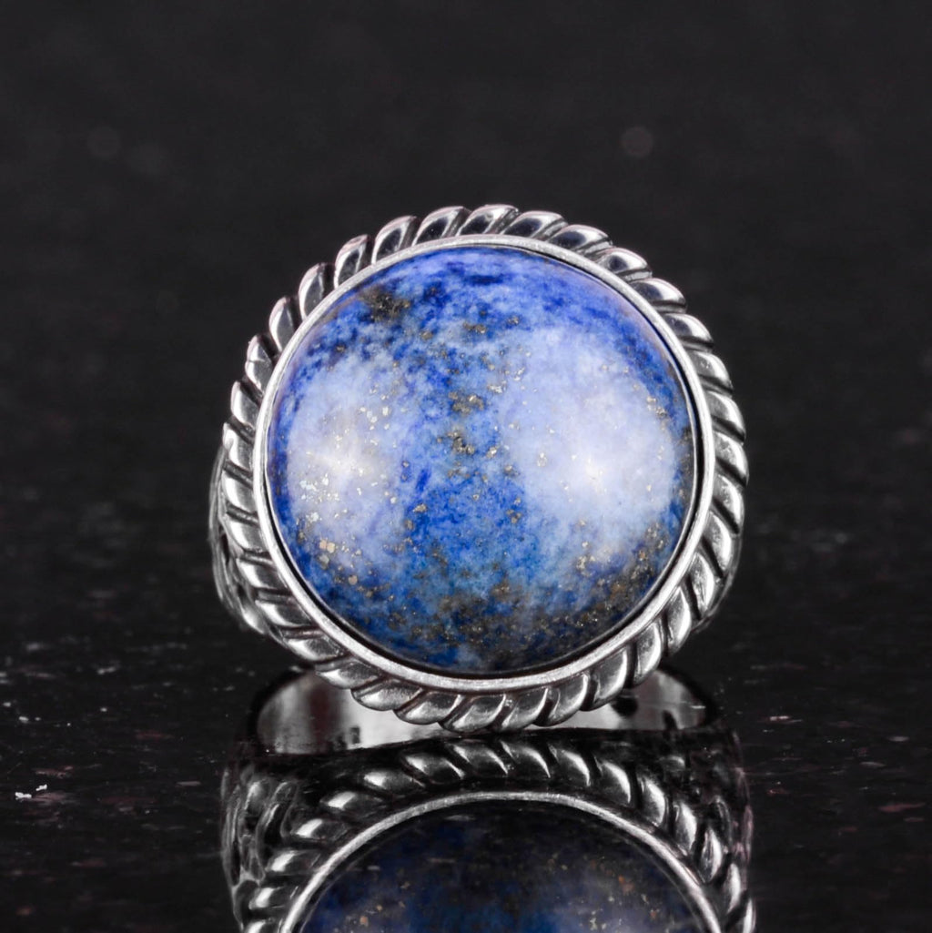 Natural Stone Ring - 925 Sterling Silver Men's Ring with Lapis Lazuli — 3