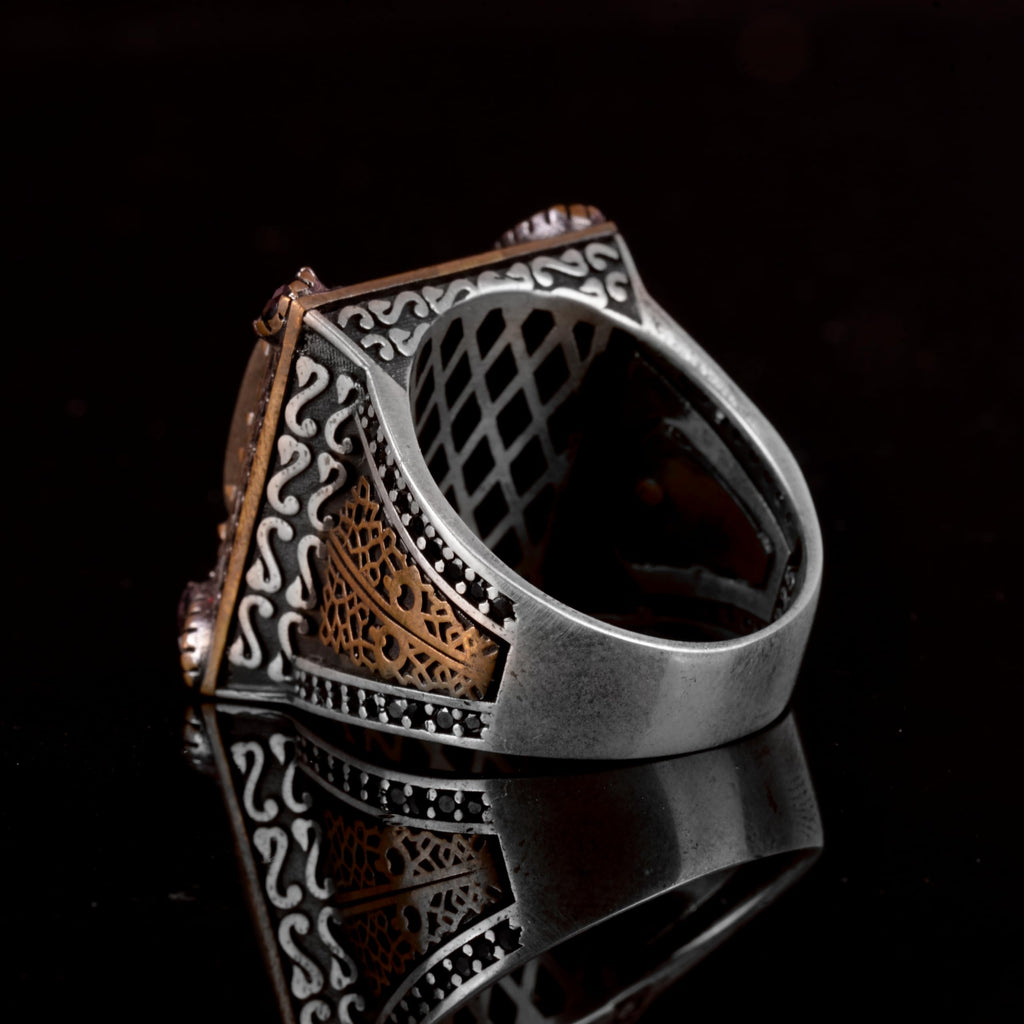 Sultan Ring - Natural Pyrite Stone, 925 Sterling Silver Men's Ring — 7
