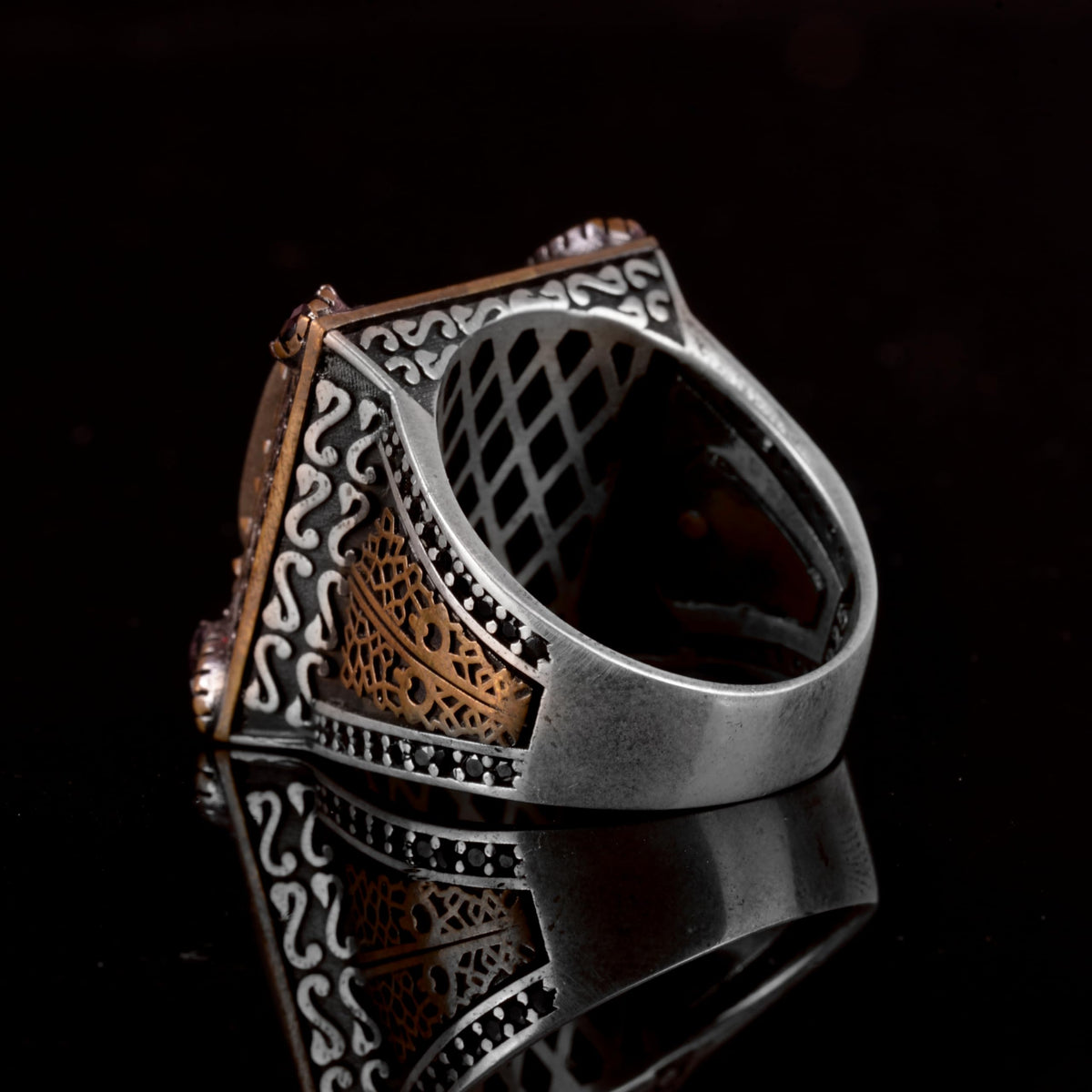 Sultan Ring - Natural Pyrite Stone, 925 Sterling Silver Men's Ring — 7
