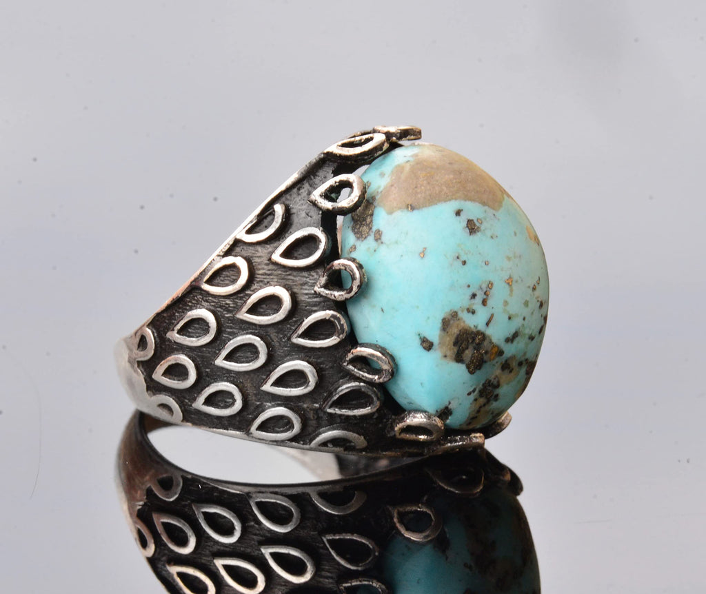 Genuine Real Arizona Turquoise Gemstone Ring, 17.00 Carat, Solid Sterling Silver Men's Turquoise Ring