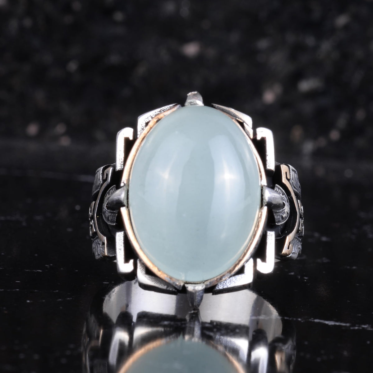 KAMBO Natural Stone Ring 925 Sterling Silver – Handmade Men's Statement Ring Healing Jewelry (Aquamarine) — 4