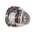 KAMBO Natural Moissanite Stone Men's Ring 925 Sterling Silver Bronze Frame Green Stone Details Handmade Statement Ring