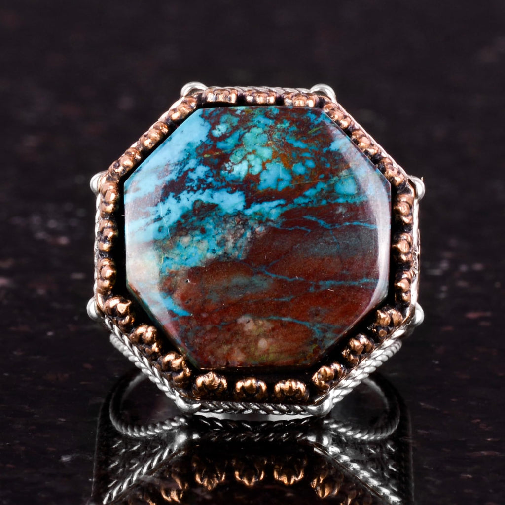 Natural Gemstone Ring - Unique Octagonal Design - Handcrafted 925 Sterling Silver Jewelry (Azurite) — 4