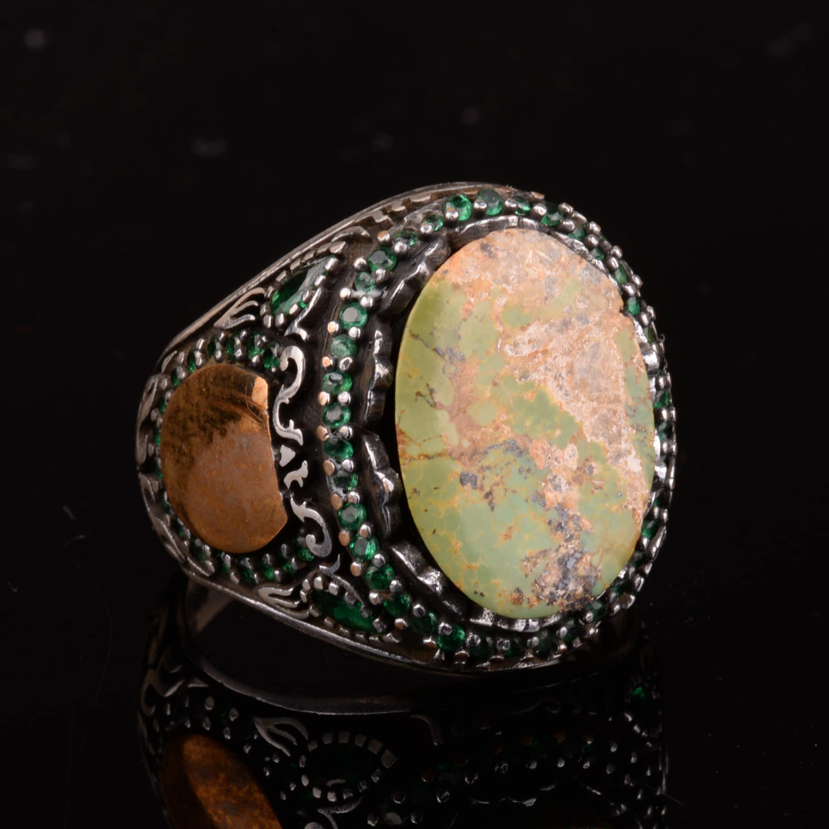 Natural Arizona Turquoise Stone Ring, Minimalist, 925 Sterling Silver Men's Ring — 4