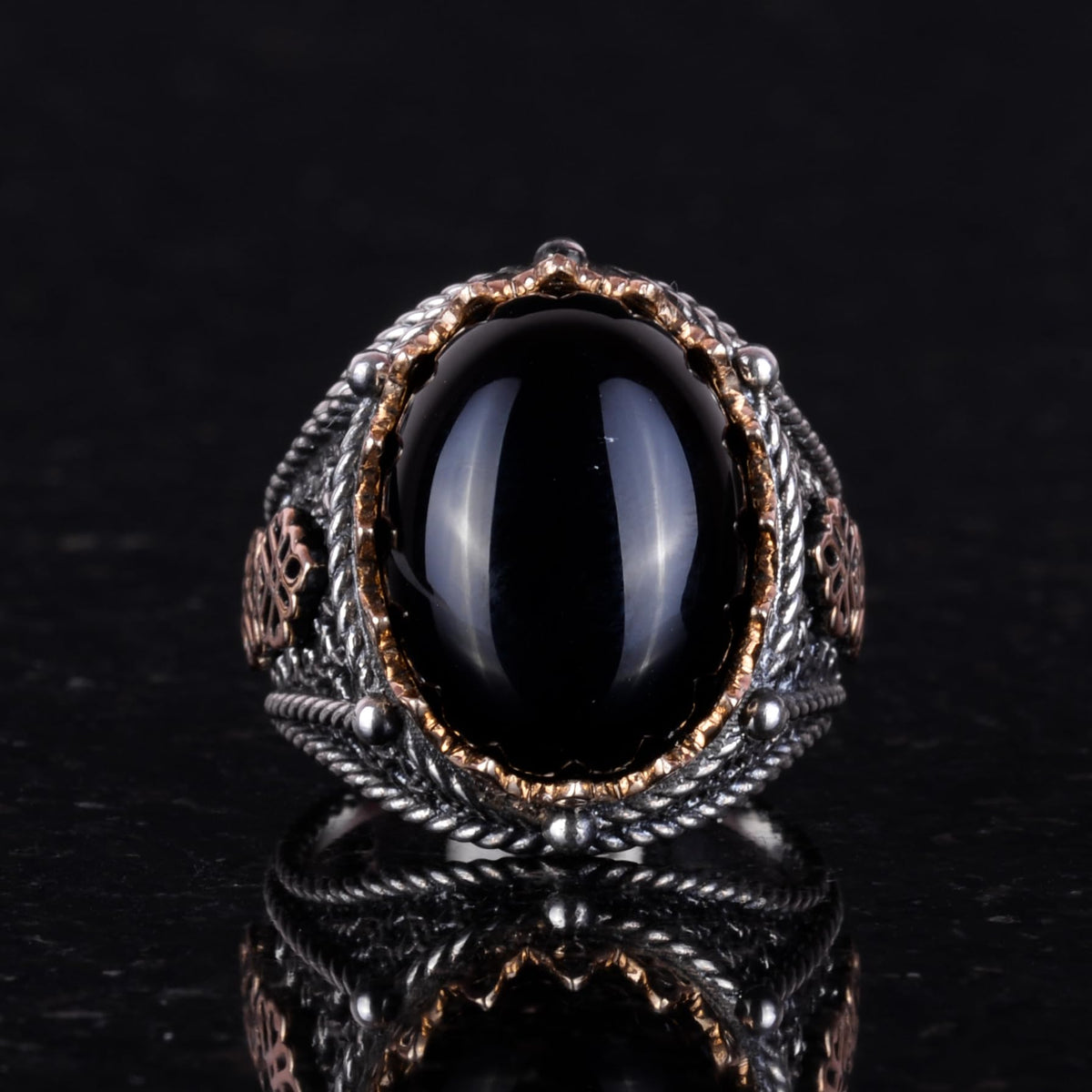 Natural Onyx Stone Ring - 925 Sterling Silver Men's Ring (Model-2) — 5