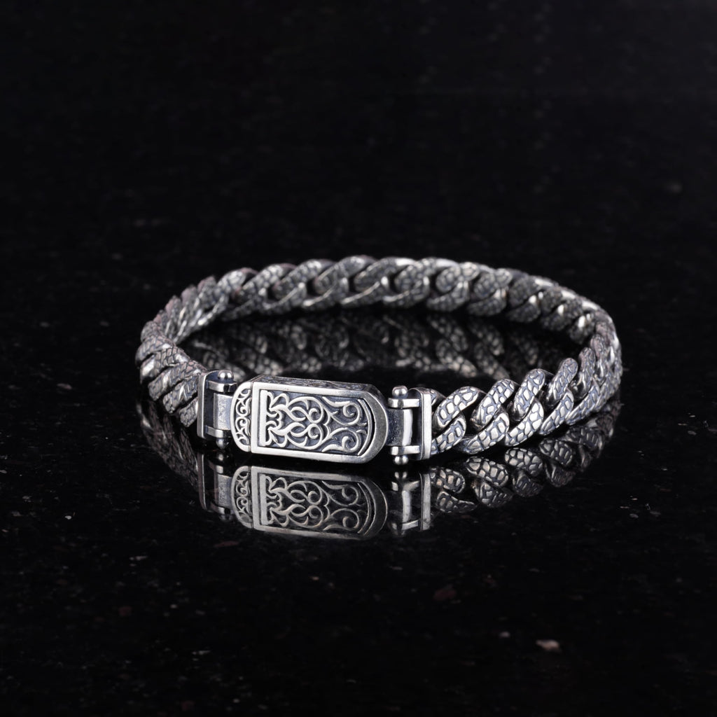 925 Sterling Silver Men's Bracelet - Handmade Textured Chain Bracelet — 5