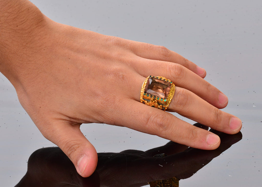 Handmade Sultanit Stone Gold Plated Silver Men's Ring - Symbol of Transformation and Mystery — 6
