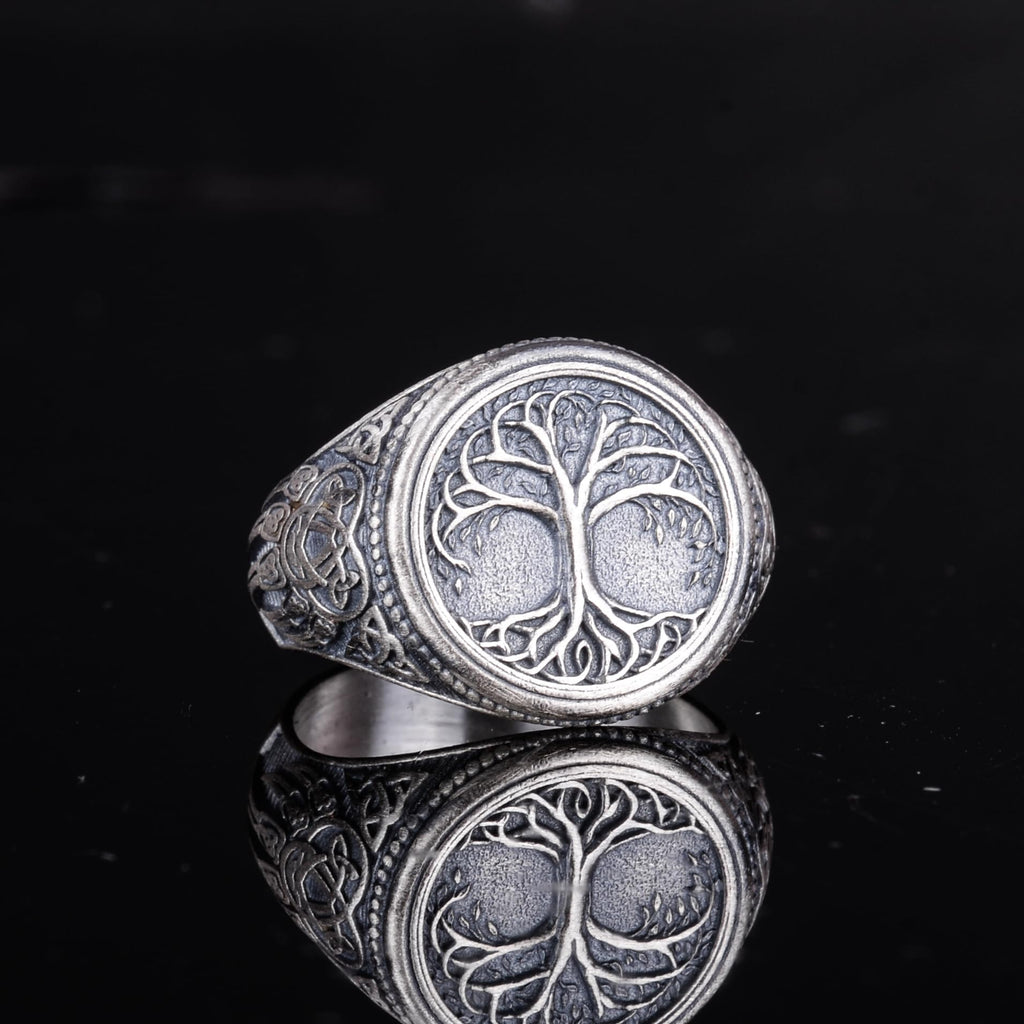 KAMBO 925 Sterling Silver Tree of Life Designed Men's Ring – Handmade Symbolic Spiritual Ring (Silver) — 5