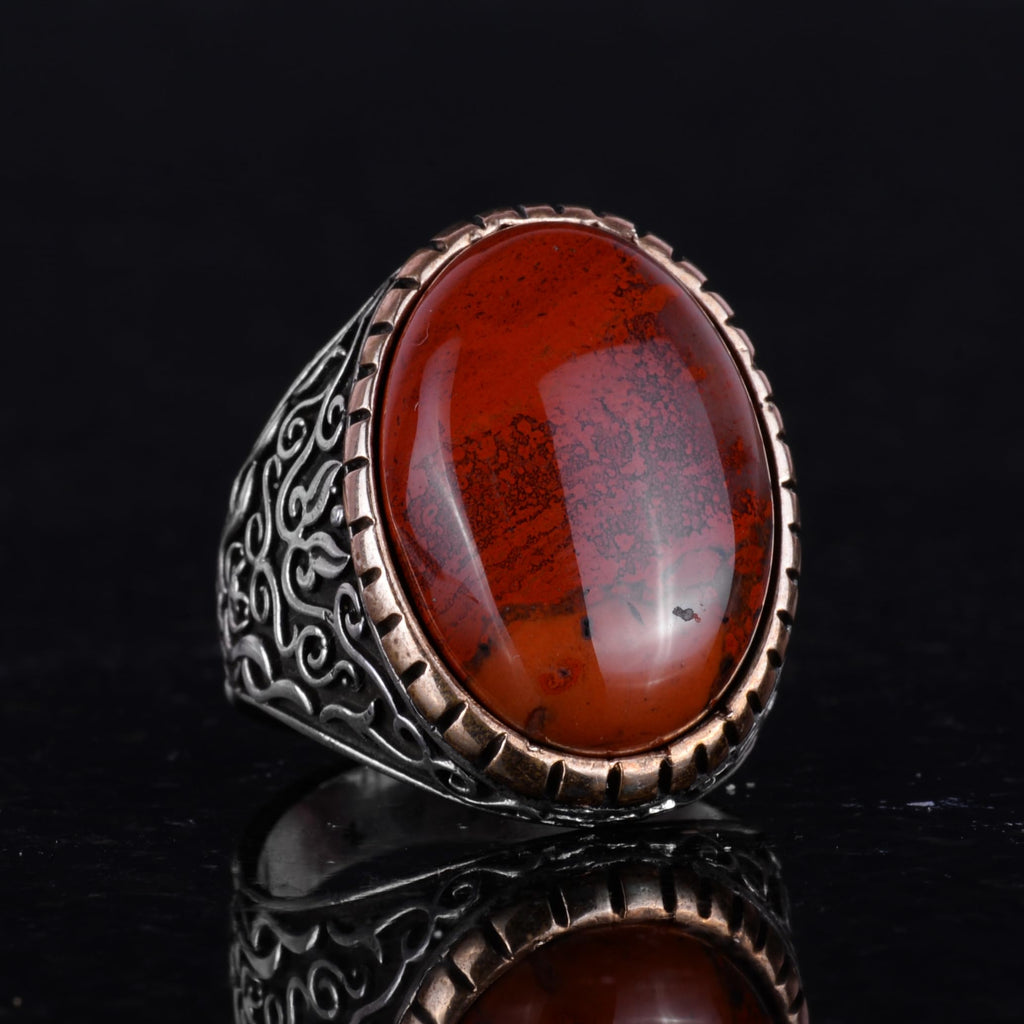 Large Ring, Natural Red Bloodstone Ring, 925 Sterling Silver Ring — 6