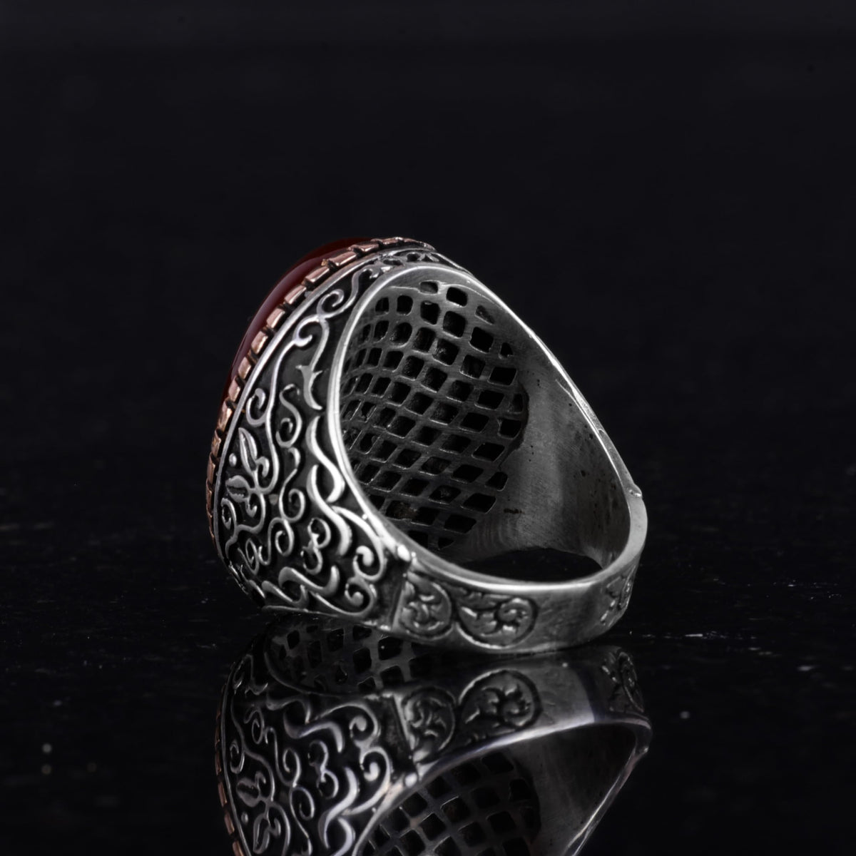 Handcrafted Natural Red Agate Stone Ring - 925 Sterling Silver — 7