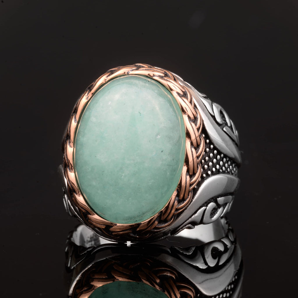Natural Amazonite Stone Ring - 925 Sterling Silver Men's Ring — 6