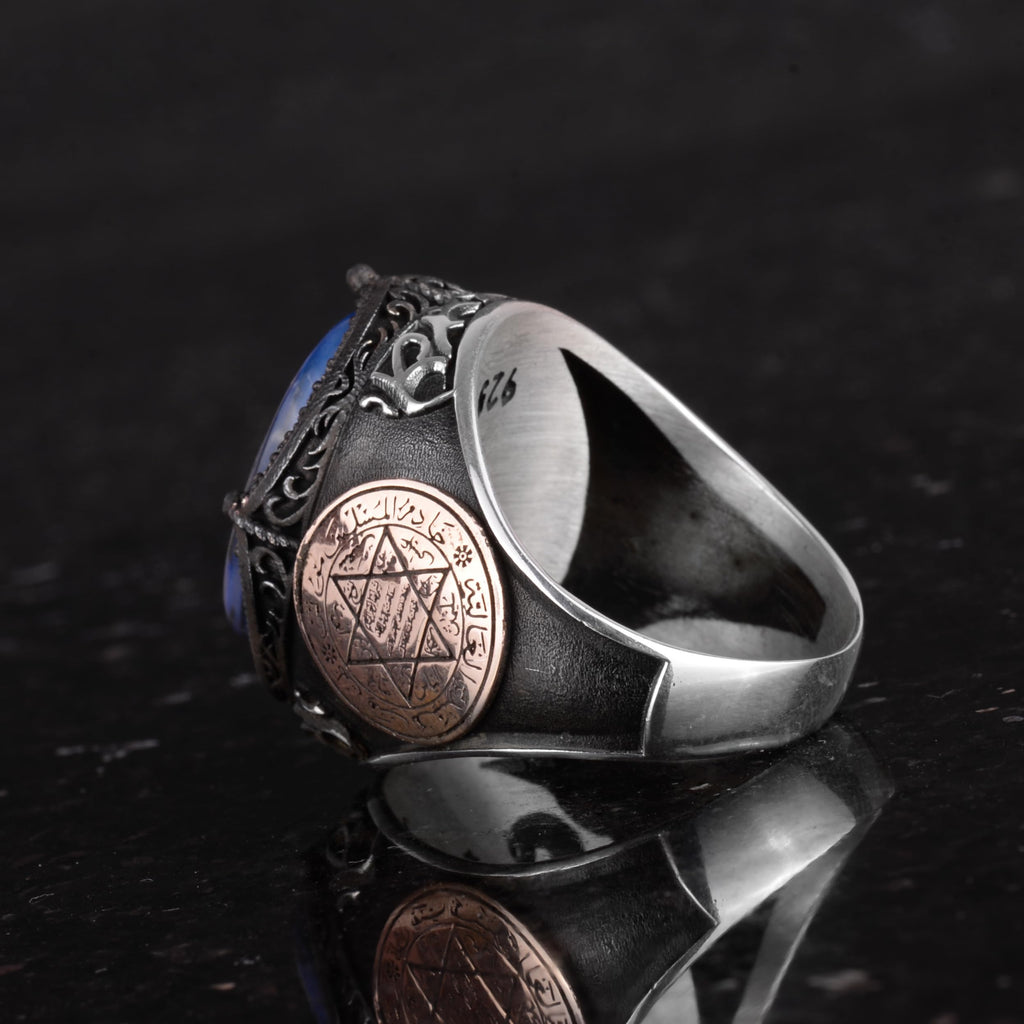 Star of David Pattern Ring - Handmade Ring - 925 Sterling Silver Men's Ring — 7