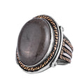 KAMBO Men's Genuine Natural Stone Ring – 925 Sterling Silver Large Statement Ring – Handmade Vintage Design – Dark Silver Ring (Pyrite)