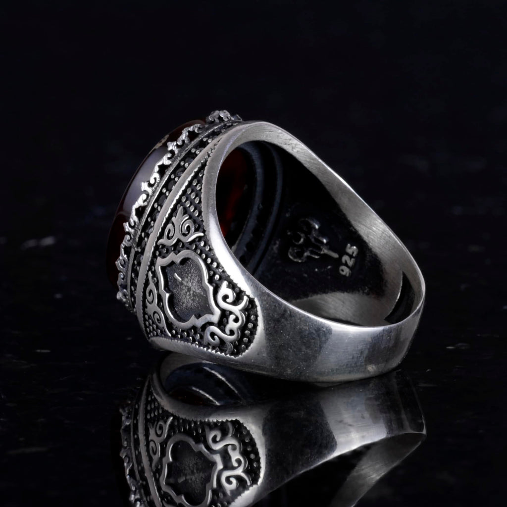 Natural Agate Stone Shaman Ring - Silver Jewelry - Carved Stone Ring - 925 Sterling Silver Men's Ring — 6