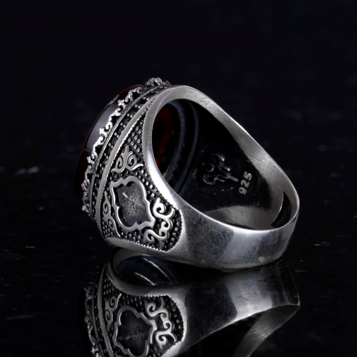 Natural Agate Stone Shaman Ring - Silver Jewelry - Carved Stone Ring - 925 Sterling Silver Men's Ring — 6