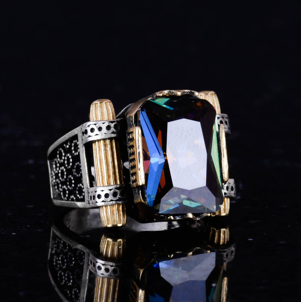 KAMBO Mystic Topaz Stone Ring - 925 Sterling Silver Men's Ring — 5