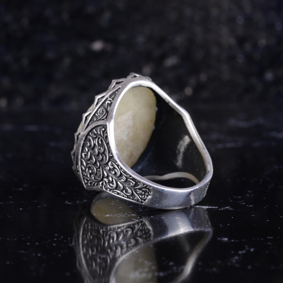 KAMBO Yellow Sapphire Stone Men's Ring 925 Sterling Silver – Oval Cabochon Handmade Vintage Statement Ring — 7