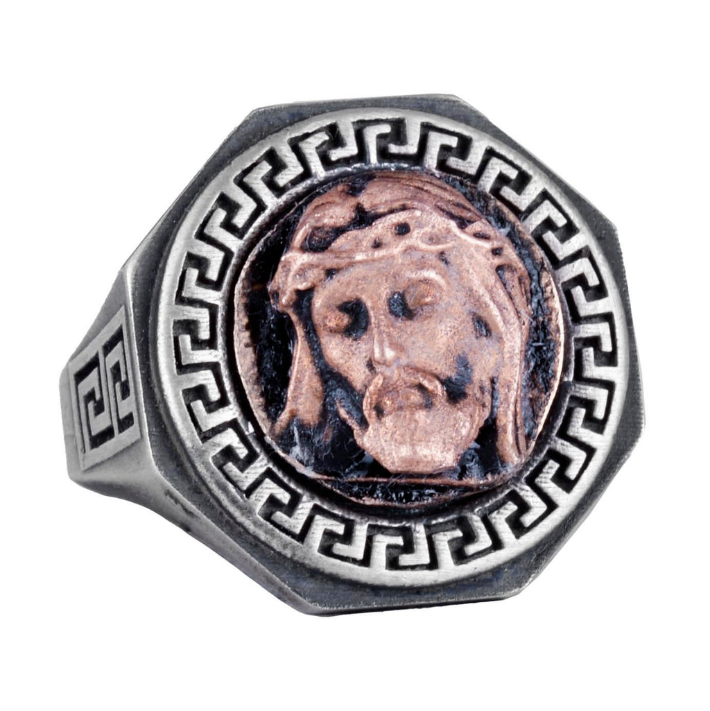 925 Sterling Silver Ring - Men's Ring with Greek Key Design - Handmade Ring (Jesus)