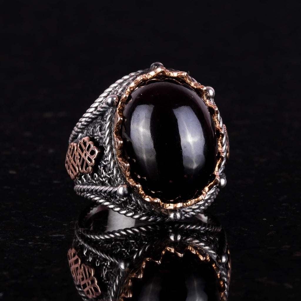 Natural Garnet Stone Silver Ring — 2