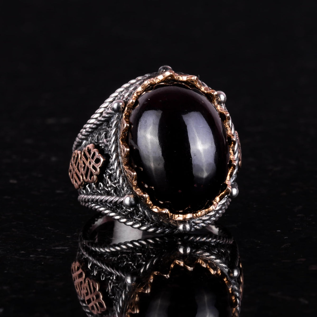 Natural Garnet Stone Silver Ring — 2