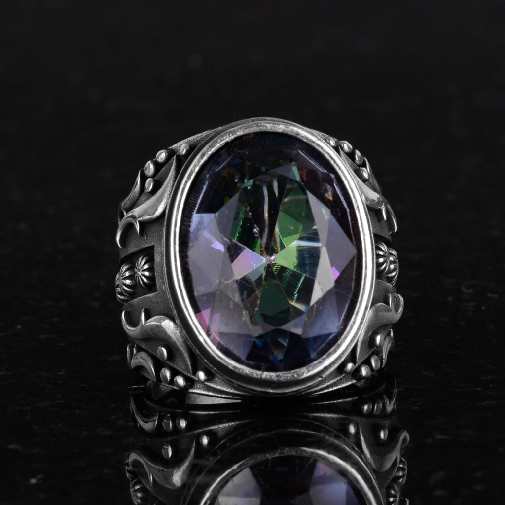 925 Sterling Silver Ring, Designer Silver Men's Ring (Mystic Topaz Stone) — 3