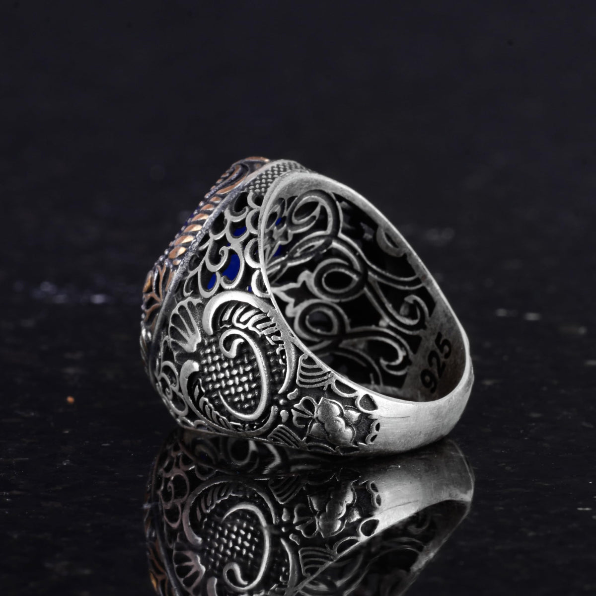 925 Sterling Silver Men's Ring - Blue Cat's Eye Stone Ring - Men's Ring — 6